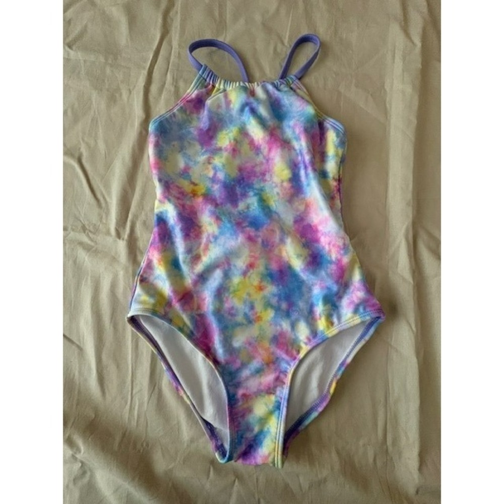 Cat & Jack Girls Sz L10/12 Swimsuit Multicolor Tie Dye One Piece Crisscross Back